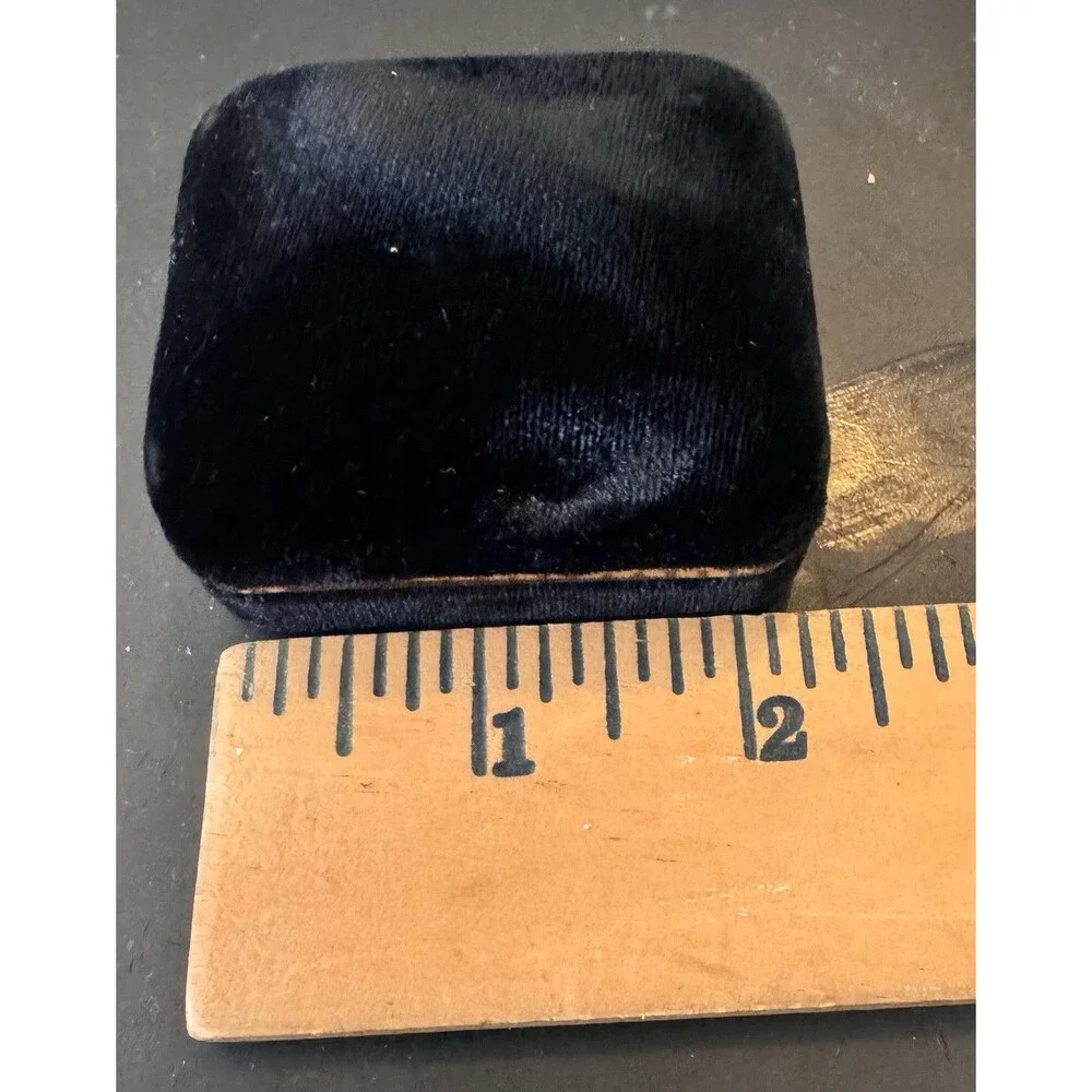 Vintage Gold Velvet Ring Box Black Satin Lined Hinged Jewelry Display Engagement